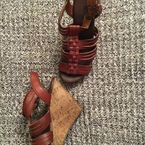 Mossimo Brown Cork Strappy Wedges